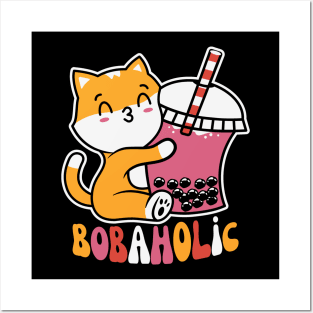 Bobaholic Boba Milk Tea Cat Posters and Art